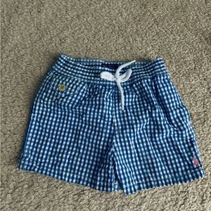 Ralph Lauren Blue and White Checkered Toddler Swim Trunks